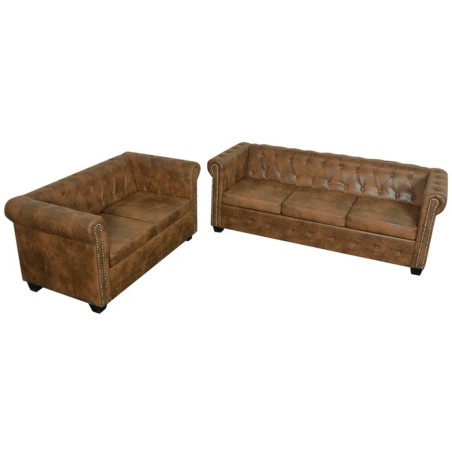 vidaXL Sofás Chesterfield de 2 y 3 plazas marrón 