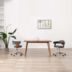 vidaXL Silla de comedor giratoria de madera curvada y tela gris 
