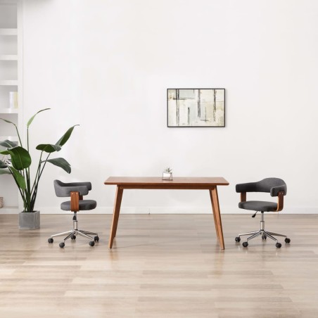 vidaXL Silla de comedor giratoria de madera curvada y tela gris 