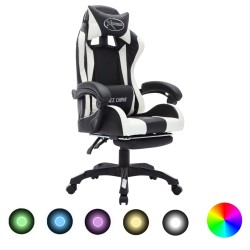 vidaXL Silla gaming con luces LED RGB cuero sintético blanco y negro