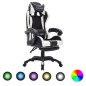 vidaXL Silla gaming con luces LED RGB cuero sintético blanco y negro vidaXL Silla gaming con luces LED RGB cuero sintético blanco y negro