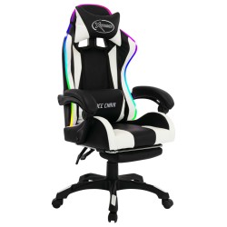 vidaXL Silla gaming con luces LED RGB cuero sintético blanco y negro