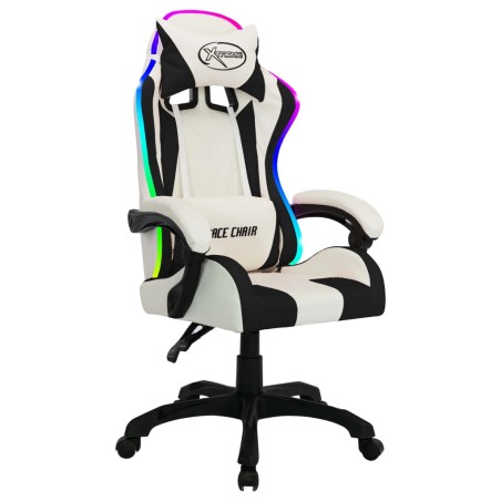 vidaXL Silla gaming con luces LED RGB cuero sintético blanco y negro