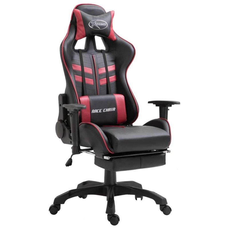 vidaXL Silla gaming con reposapiés cuero sintético color vino tinto vidaXL Silla gaming con reposapiés cuero sintético color vino tinto