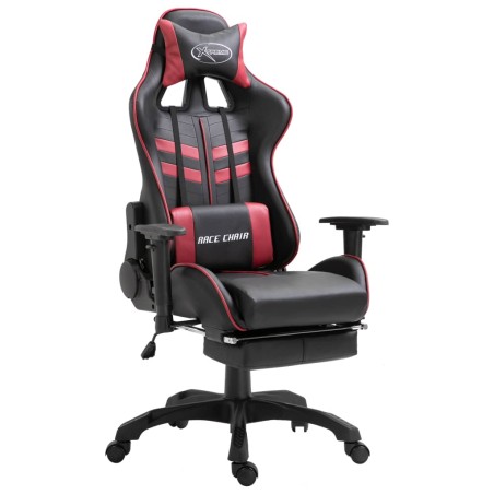 vidaXL Silla gaming con reposapiés cuero sintético color vino tinto