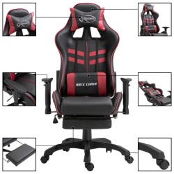 vidaXL Silla gaming con reposapiés cuero sintético color vino tinto