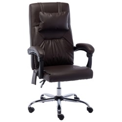 vidaXL Silla de oficina de masaje de cuero sintético marrón