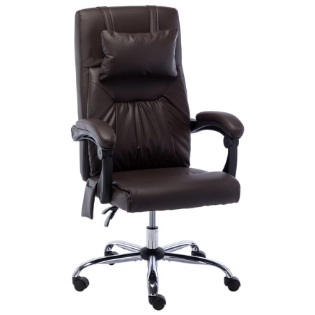 vidaXL Silla de oficina de masaje de cuero sintético marrón