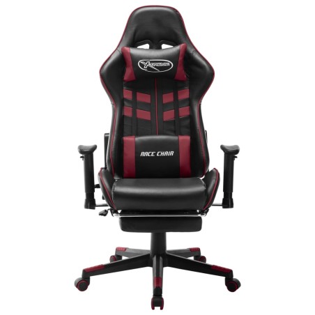 vidaXL Silla de gaming reposapiés cuero sintético negro y rojo tinto
