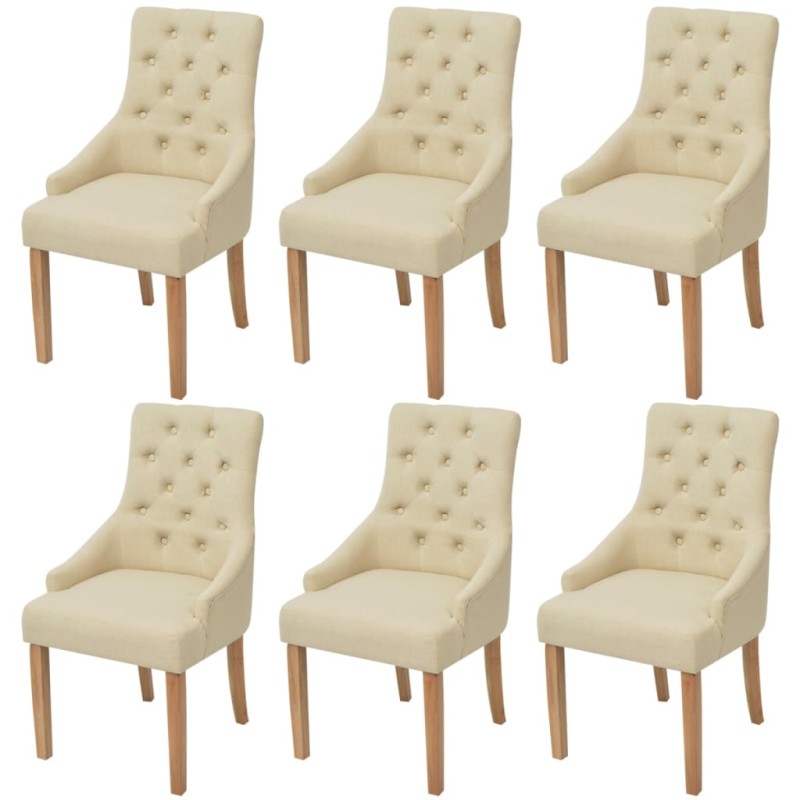 vidaXL Sillas de comedor 6 unidades tela color crema vidaXL Sillas de comedor 6 unidades tela color crema