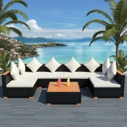 vidaXL Muebles de jardín y cojines 7 piezas ratán sintético negro