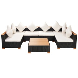 vidaXL Muebles de jardín y cojines 7 piezas ratán sintético negro