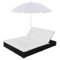 vidaXL Tumbona cama con sombrilla ratán sintético negra vidaXL Tumbona cama con sombrilla ratán sintético negra