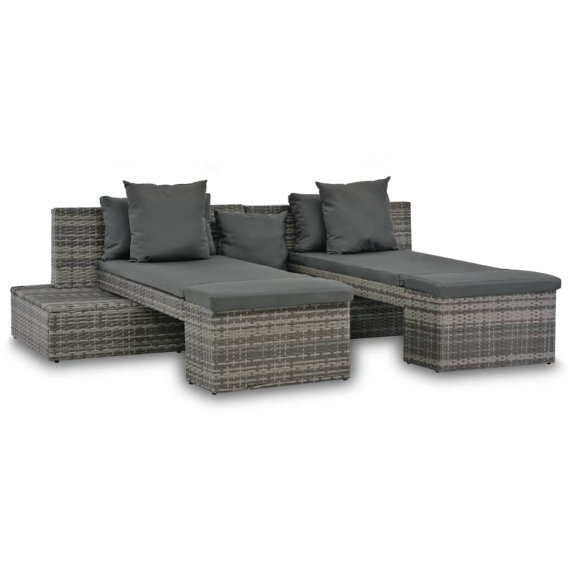 vidaXL Set de muebles de jardín 4 pzas y cojines ratán sintético gris vidaXL Set de muebles de jardín 4 pzas y cojines ratán sintético gris