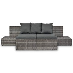 vidaXL Set de muebles de jardín 4 pzas y cojines ratán sintético gris