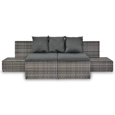 vidaXL Set de muebles de jardín 4 pzas y cojines ratán sintético gris