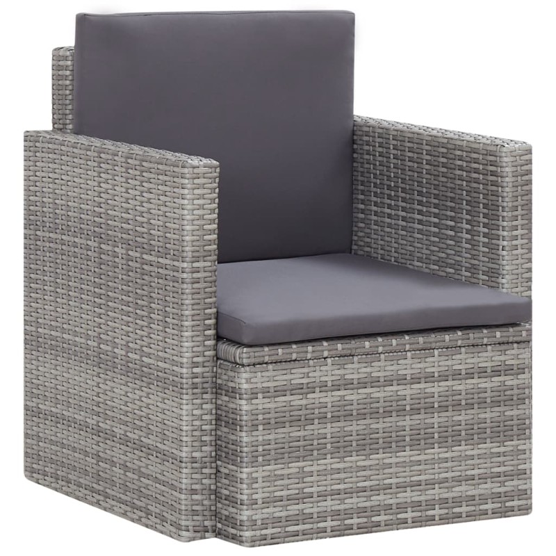 vidaXL Sillón de jardín con cojines ratán sintético gris