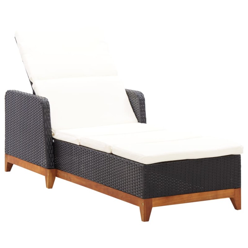 vidaXL Tumbona de ratán sintético y madera maciza de acacia negro vidaXL Tumbona de ratán sintético y madera maciza de acacia negro