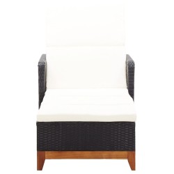 vidaXL Tumbona de ratán sintético y madera maciza de acacia negro