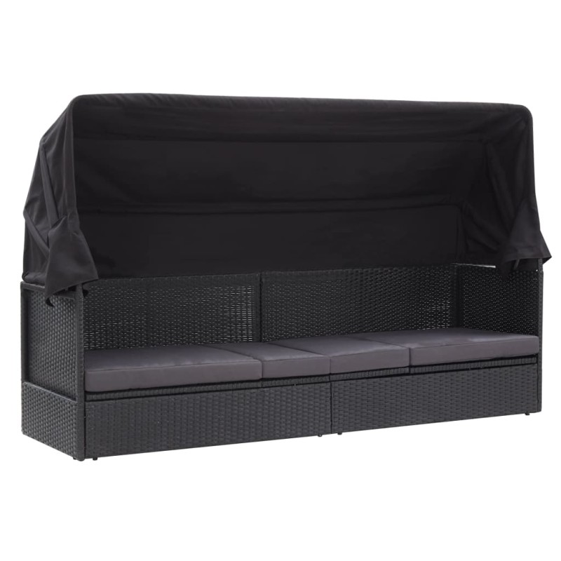 vidaXL Tumbona de jardín con toldo ratán sintético negro vidaXL Tumbona de jardín con toldo ratán sintético negro