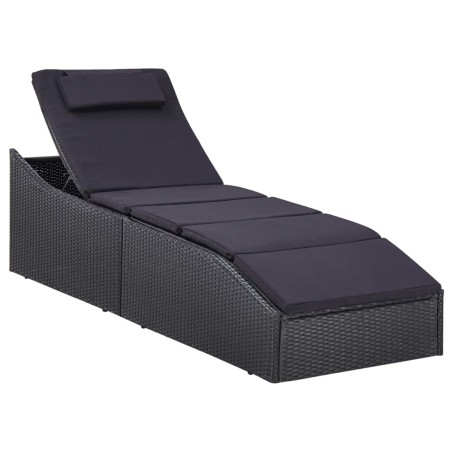 vidaXL Tumbona con cojín ratán sintético negro