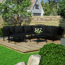 vidaXL Juego de muebles de jardín 8 piezas con cojines PVC negro