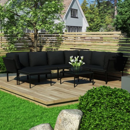 vidaXL Juego de muebles de jardín 8 piezas con cojines PVC negro