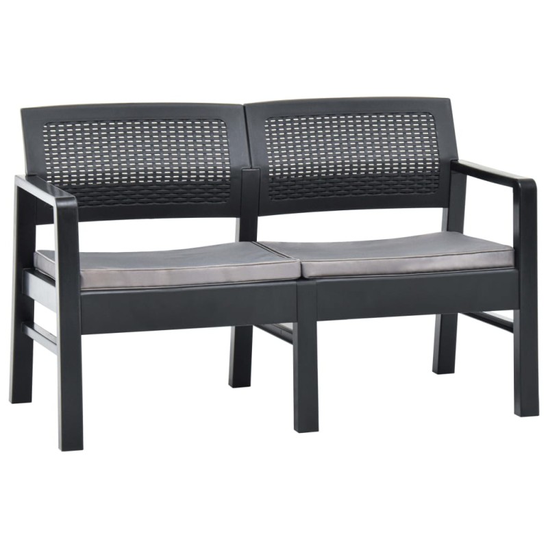 vidaXL Banco jardín 2 plazas y cojines plástico gris antracita 120 cm vidaXL Banco jardín 2 plazas y cojines plástico gris antracita 120 cm