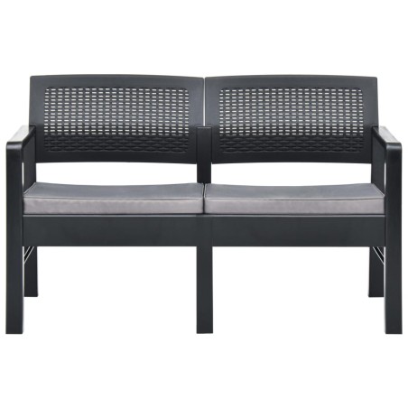vidaXL Banco jardín 2 plazas y cojines plástico gris antracita 120 cm