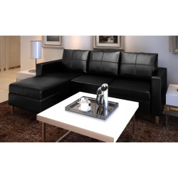 vidaXL Sofá modular de 3 plazas de cuero artificial negro   