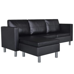 vidaXL Sofá modular de 3 plazas de cuero artificial negro   