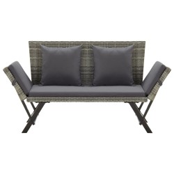 vidaXL Banco de jardín con cojines ratán sintético gris 176 cm