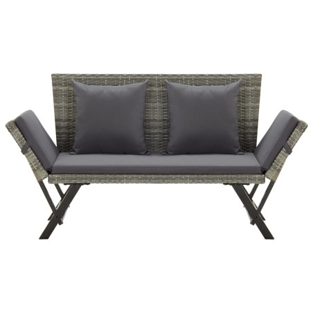 vidaXL Banco de jardín con cojines ratán sintético gris 176 cm