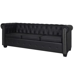 vidaXL Sofá Chesterfield de 3 plazas cuero sintético negro  