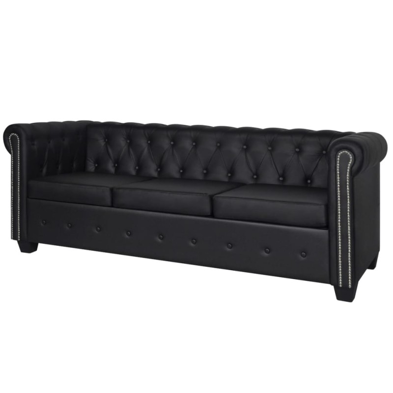 vidaXL Sofá Chesterfield de 3 plazas cuero sintético negro vidaXL Sofá Chesterfield de 3 plazas cuero sintético negro