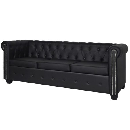 vidaXL Sofá Chesterfield de 3 plazas cuero sintético negro  
