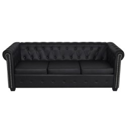 vidaXL Sofá Chesterfield de 3 plazas cuero sintético negro  