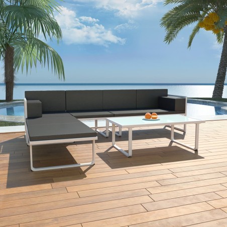 vidaXL Set de muebles de jardín 4 piezas y cojines aluminio negro