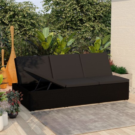 vidaXL Tumbona convertible con cojín de ratán sintético negro  
