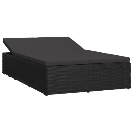 vidaXL Tumbona convertible con cojín de ratán sintético negro  