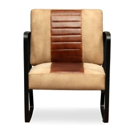vidaXL Sillón de cuero auténtico y lona marrón