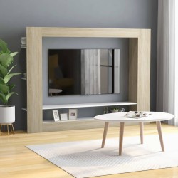 vidaXL Mueble de TV madera contrachapada blanco y roble 152x22x113cm