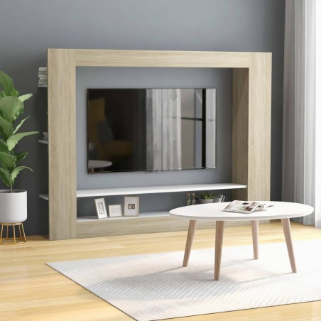 vidaXL Mueble de TV madera contrachapada blanco y roble 152x22x113cm