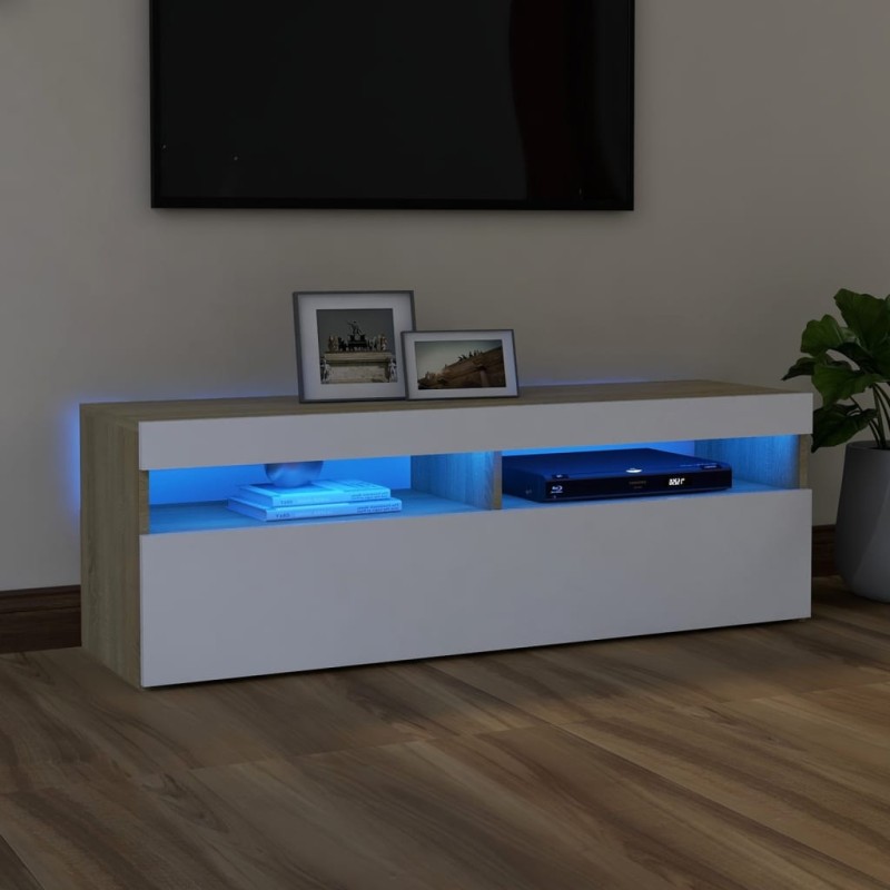 vidaXL Mueble de TV con luces LED blanco y roble Sonoma 120x35x40 cm