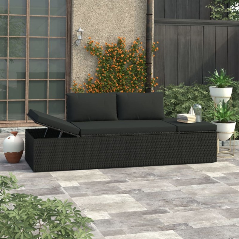 vidaXL Tumbona con cojines ratán sintético negro vidaXL Tumbona con cojines ratán sintético negro
