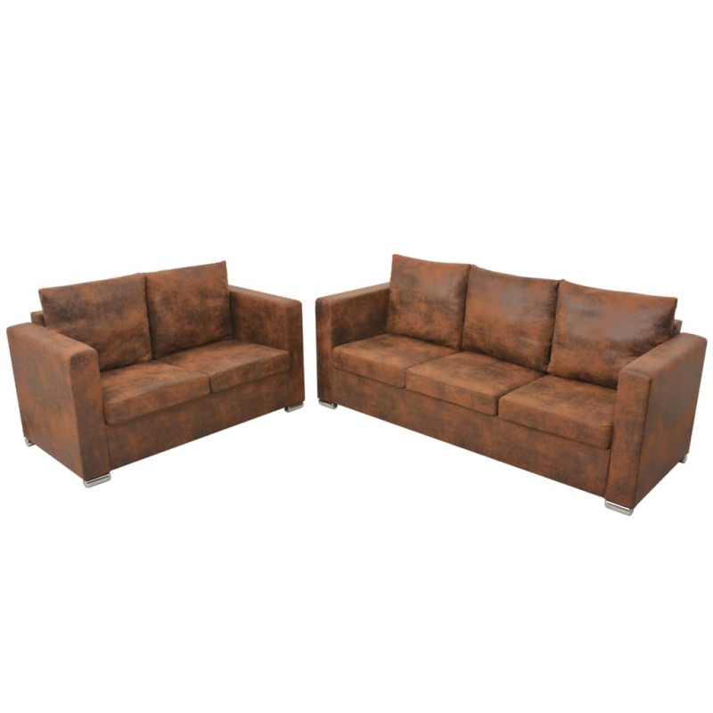 vidaXl Conjunto de sofás de 2 piezas de piel artificial de ante vidaXl Conjunto de sofás de 2 piezas de piel artificial de ante