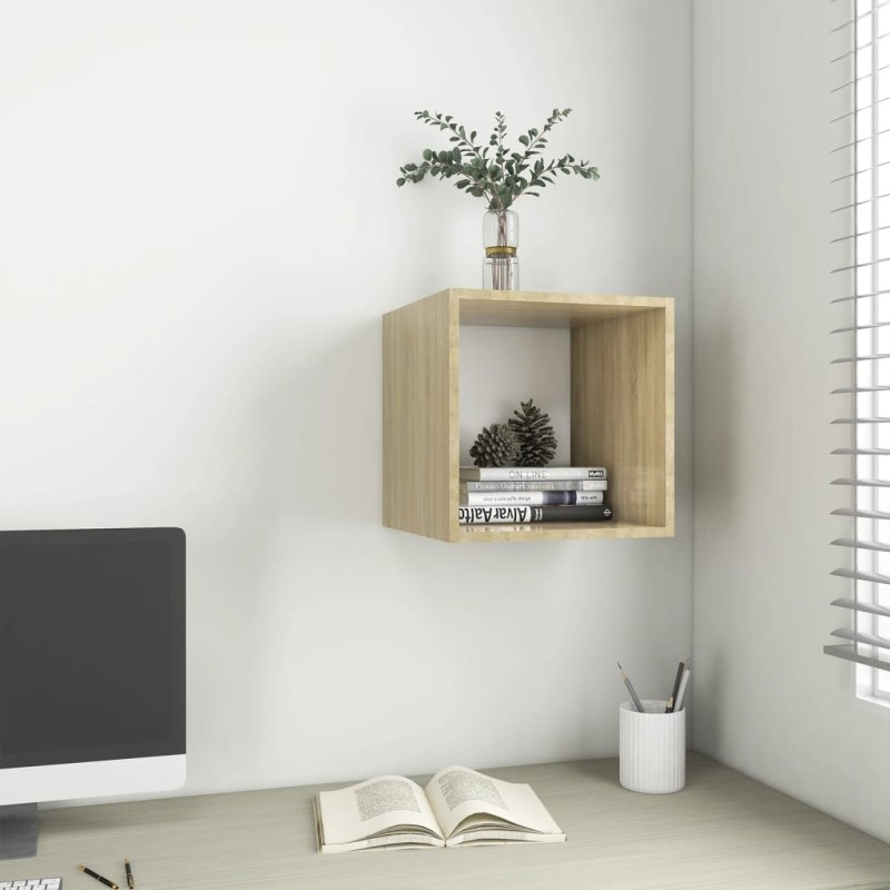 vidaXL Armario de pared madera contrachapada blanco y roble 37x37x37cm vidaXL Armario de pared madera contrachapada blanco y roble 37x37x37cm