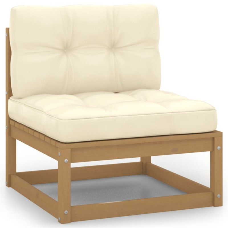 vidaXL Sofá central de jardín y cojines madera madera pino crema vidaXL Sofá central de jardín y cojines madera madera pino crema