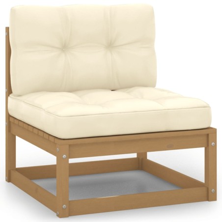 vidaXL Sofá central de jardín y cojines madera madera pino crema