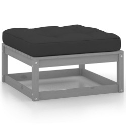 vidaXL Taburetes de jardín con cojines 2 uds madera maciza pino gris
